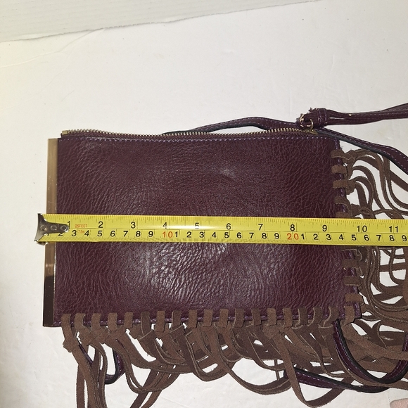 Free People Foreverly Crossbody Handbag Purse Purple Brown Faux Suede Fringe EUC - Picture 10 of 11